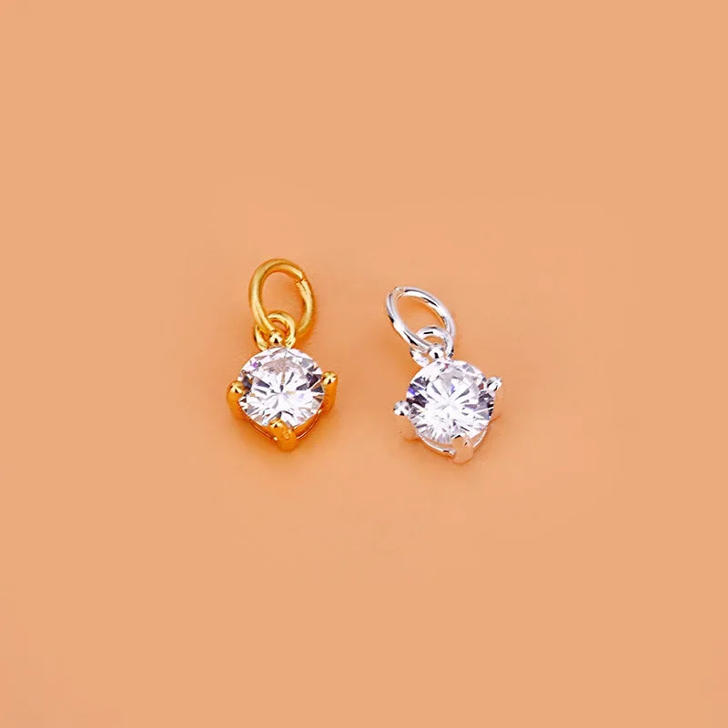 TrustDavis Real 925 Sterling Silver Simple Mini Square CZ Charm Pendant Handmade DIY Accessories Fine Jewelry Wholesale HY046