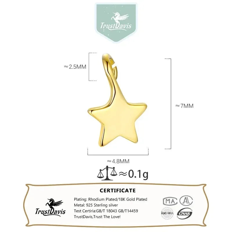 TrustDavis Real 925 Sterling Silver Star Pendant Handmade DIY Necklace Bracelet Accessories for Children Jewelry Fine DH0018