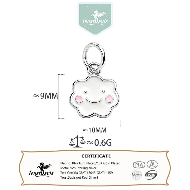 TrustDavis Real 925 Sterling Silver Pendant Handmade DIY Necklace Cloud Smiley Face Accessories Fine S925 Jewelry Gift DZ1807