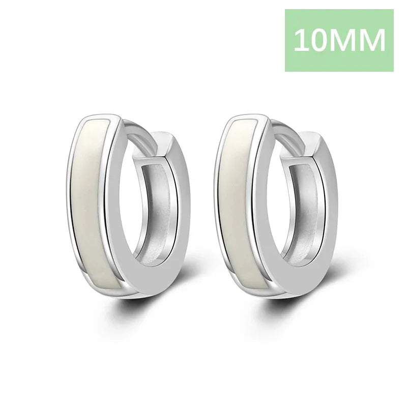 TrustDavis 925 Sterling Silver Hoop Earrings Black White Hoops Birthday Gift for Women Huggie Silver 925 Jewelry Brincos DA1800