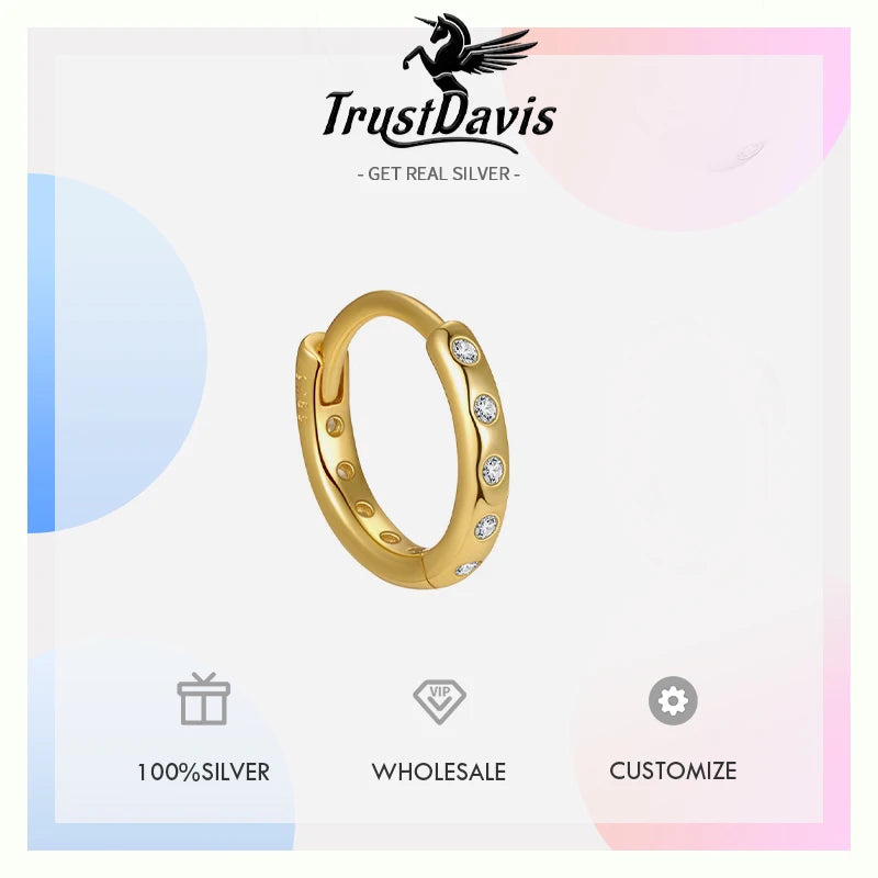 TrustDavis Real 925 Sterling Silver Women's Fashion Simple Zirconia Hoop Earrings for Women Girls Gift Fine Jewelry DS4711