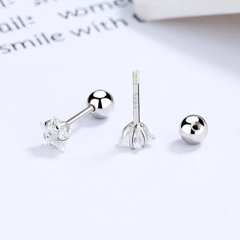 TrustDavis Real 925 Sterling Silver Fashion Sweet Star Shiny CZ Bead Screw Stud Earrings For Women Wedding Fine Jewelry DA2489