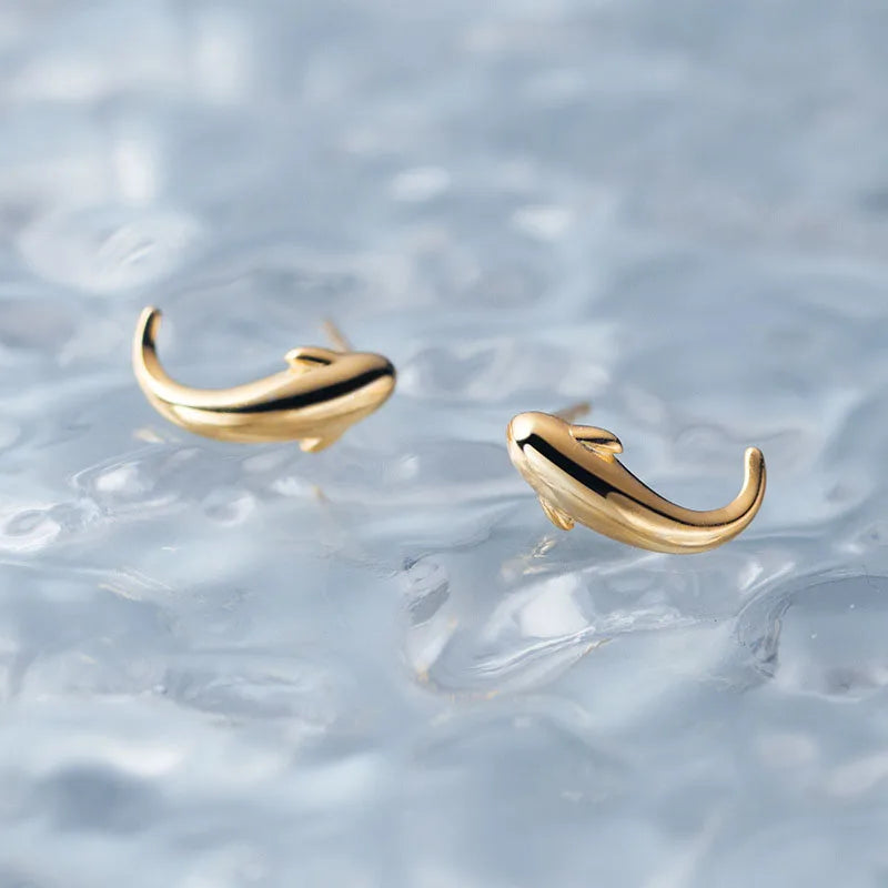 TrustDavis Real 925 Sterling Silver Fashion Smooth Whale Dolphin Stud Earrings For Daughter Teen Girls Fine Gift Jewelry DG0168