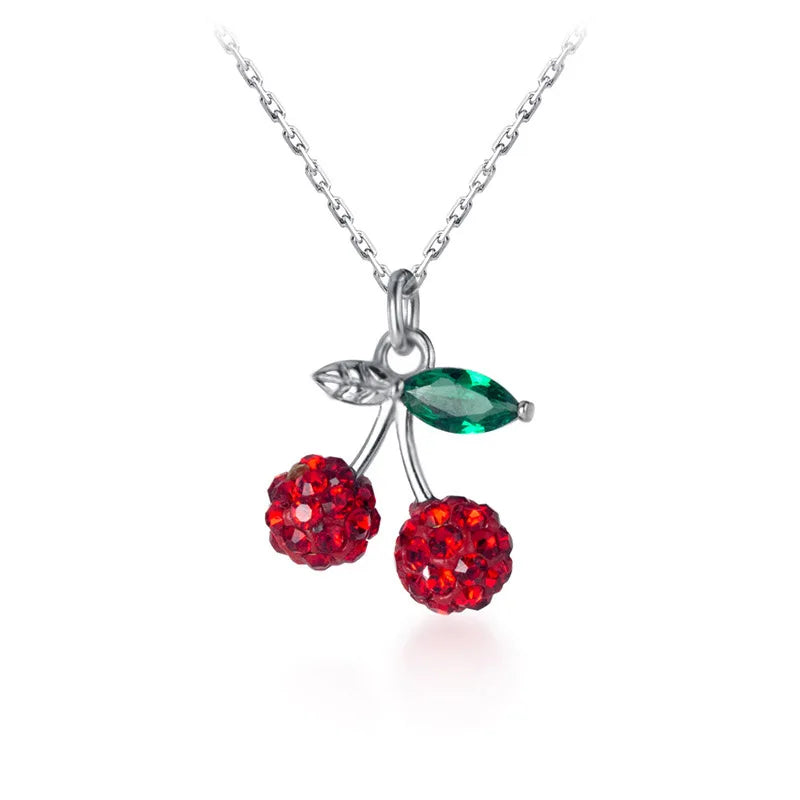 TrustDavis Real 925 Sterling Silver Fashion Sweet Fruit Cherry Pendant Short Necklace For Women Wedding Party Fine Jewelry DB975