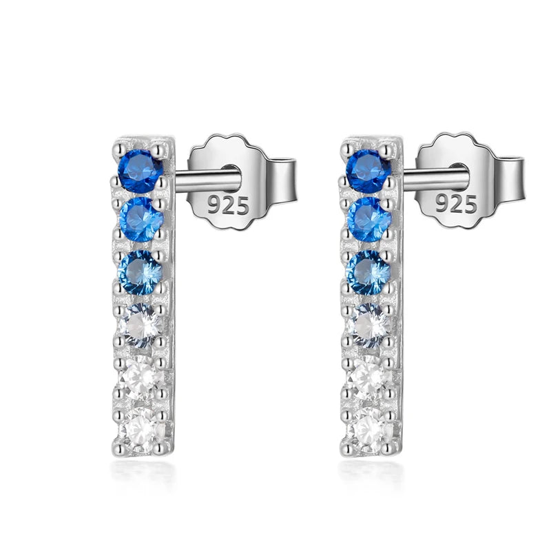 Trusta Genuine Fashion 925 Sterling Silver Sweet Cute Dazzling Pink Blue CZ Stick Stud Earrings For Women Girl Teens Lady DA555