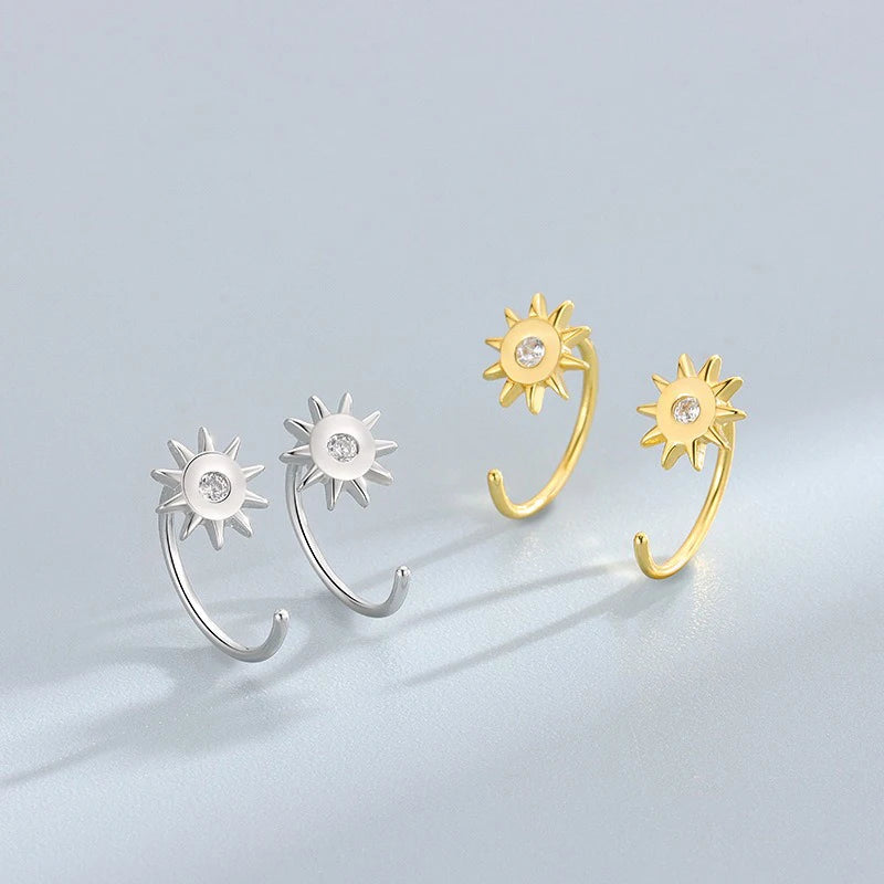 TrustDavis 925 Sterling Silver Women's Fashion Simple Sun Single Zirconia Stud Earrings for Women Girls Jewelry Gift DS4287