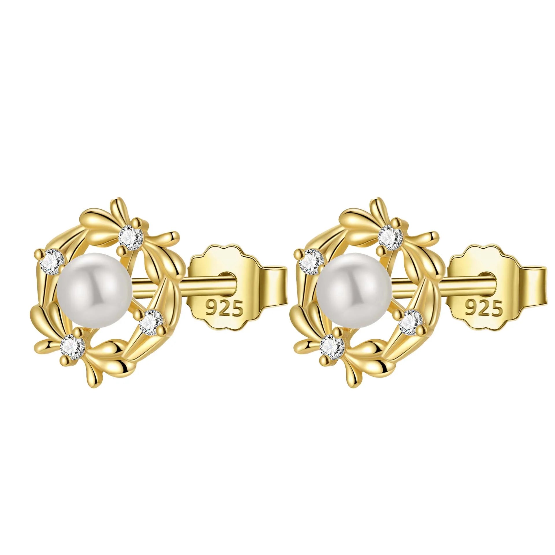 Trustdavis Girls 925 Sterling Silver Fashion Pearl Zircon Stud Earrings for Women Girls Wedding Party S925 Jewelry DS4560