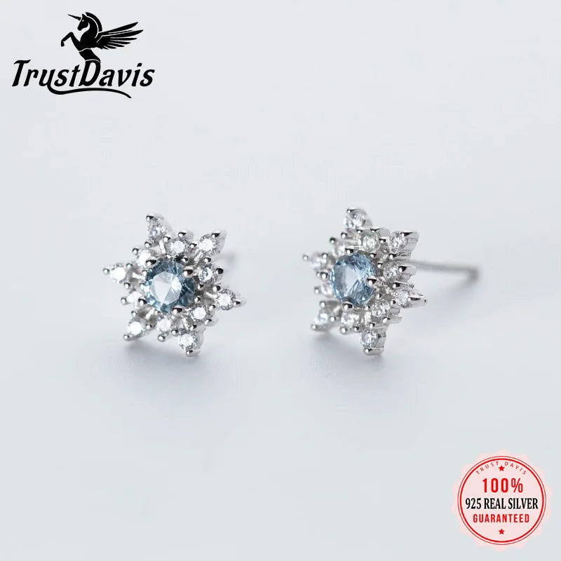 TrustDavis Real 925 Sterling Silver Fashion Sweet Christmas Full Diamond Snow for Women Jewelry DB156