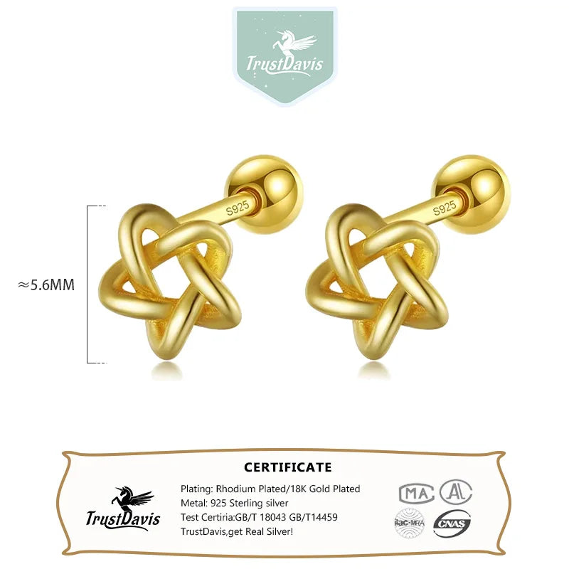 TrustDavis Real 925 Sterling Silver Screw Stud Earrings Fashion Hollow Star Beads Earring For Women Wedding Fine Jewelry DA2557