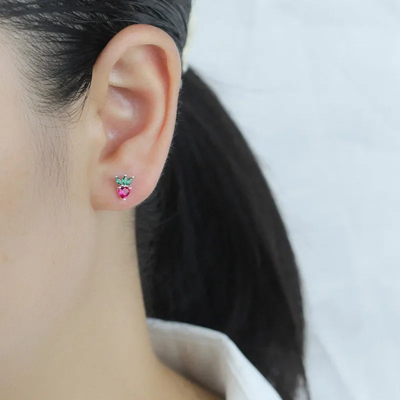 Trustdavis Real 925 Sterling Silver Sweet Fruit Peach Grapes Radish Cherry Screw Stud Earrings For Women Wedding Jewelry DB1327