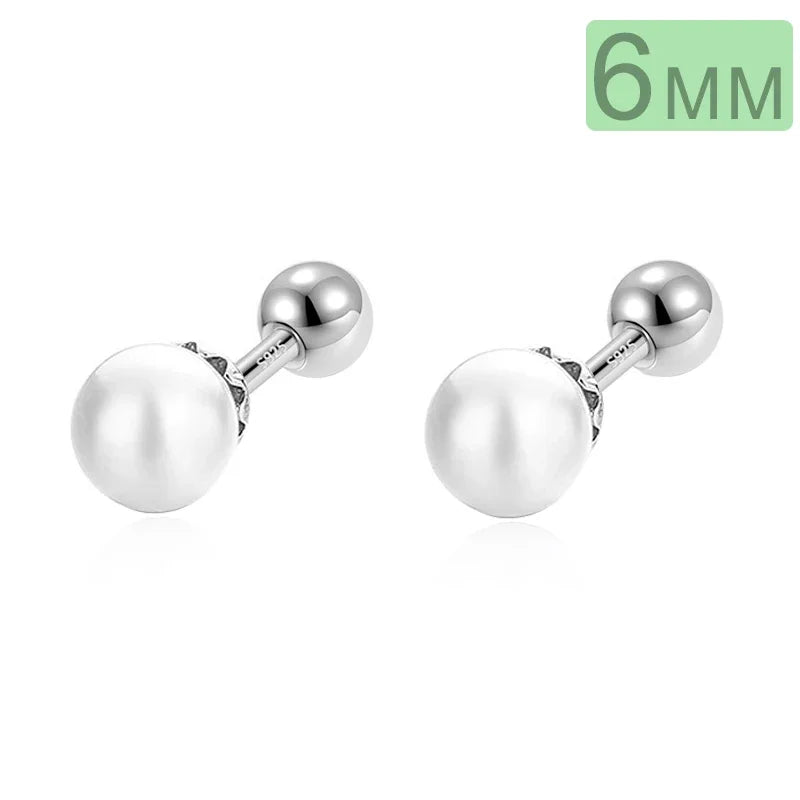 TrustDavis Real 925 Sterling Silver 4/5/6mm Synthesis Pearl Screw Stud Earring for Women Party Mini Minimalist Jewelry DA2870