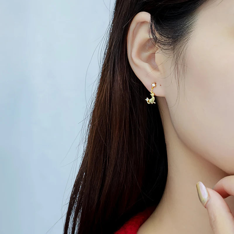 TrustDavis 100% 925 Sterling Silver Cat Stud Earring Fashion Jewelry Gift For Women Daughter Girls Teens Birthday H069