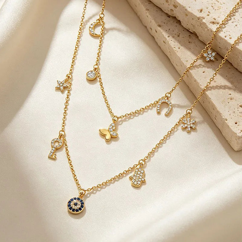 Real 925 Sterling Silver Evil Eye Tassel Necklace DS4945