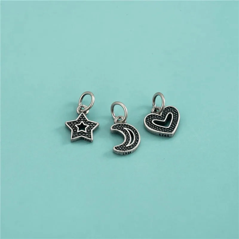 TrustDavis Real 925 Sterling Silver Sweet Heart Stars Moon Charm Pendant Handmade DIY Accessories Fine Jewelry Wholesale DZ1787