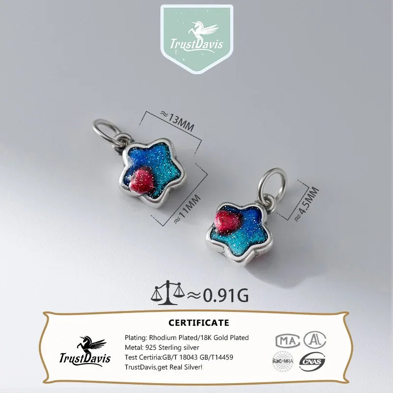 TrustDavis Real 999 Sterling Silver Fashion Star Charm Pendant Handmade DIY Accessories Wholesale DZ1678