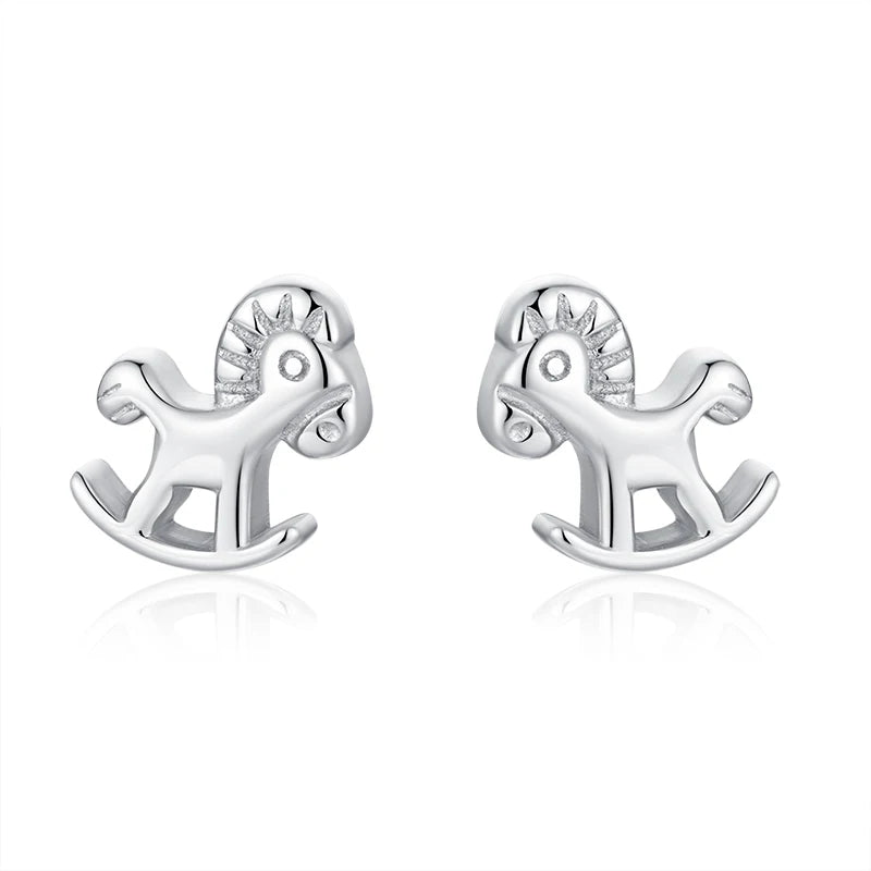TrustDavis Real 925 Sterling Silver Sweet Trojan Horse Screw Stud Earrings For Daughter Girls Birthday Gift Fine Jewelry DG0159