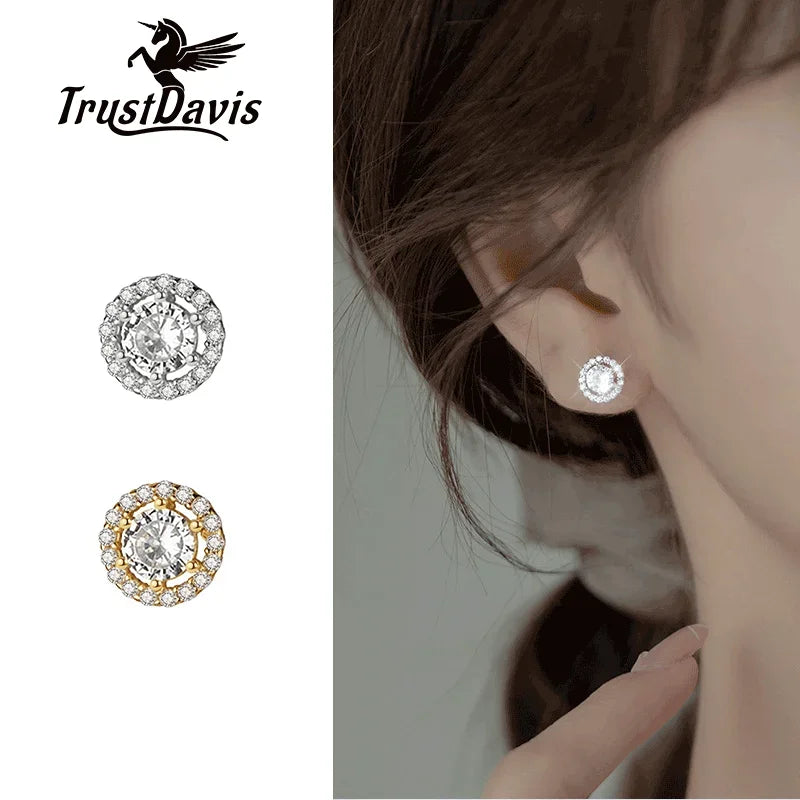 Round Twinkling CZ Stud Earring For Women Wedding Party Fine Jewelry DA2620