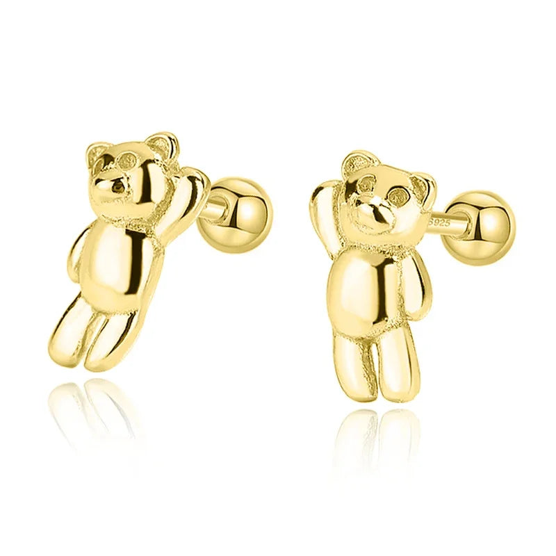 TrustDavis Real 925 Sterling Silver Fashion Sweet INS Animal Dog Bear Screw Stud Earrings For Women Party Fine Jewelry DG0024