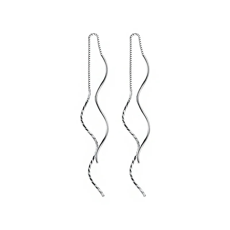 TrustDavis New Fashion 925 Sterling Silver Beads Waves Ear Line Dangle Earrings For Women Wedding Party Jewelry Gift DA940