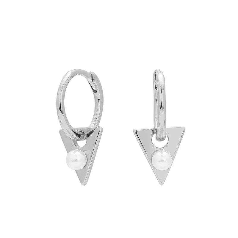 TrustDavis 925 Sterling Silver Women's Fashion Sweet Geometric Triangle Pearl Hoop Earrings for Women Girls Jewelry Gift DS4325