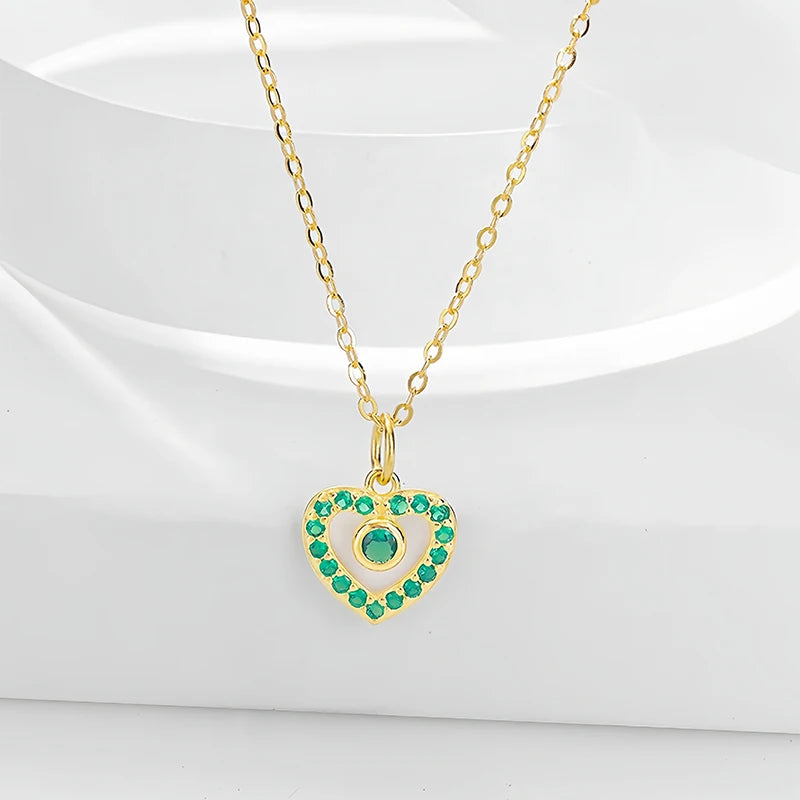 TrustDavis 925 Sterling Silver Women's Fashion Simple Multicolor Heart Pendant Necklace for Women Girls Jewelry Gift DS4660