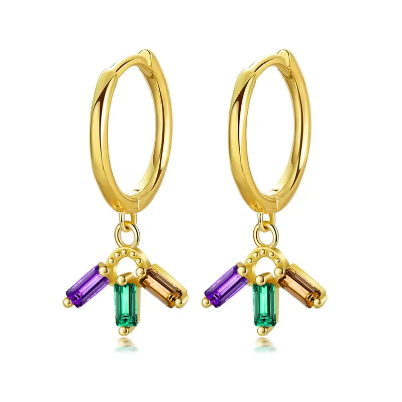 Real 925 Sterling Silve Fashion Asymmetric Star Moon Pendant Hoop Earrings DA2646