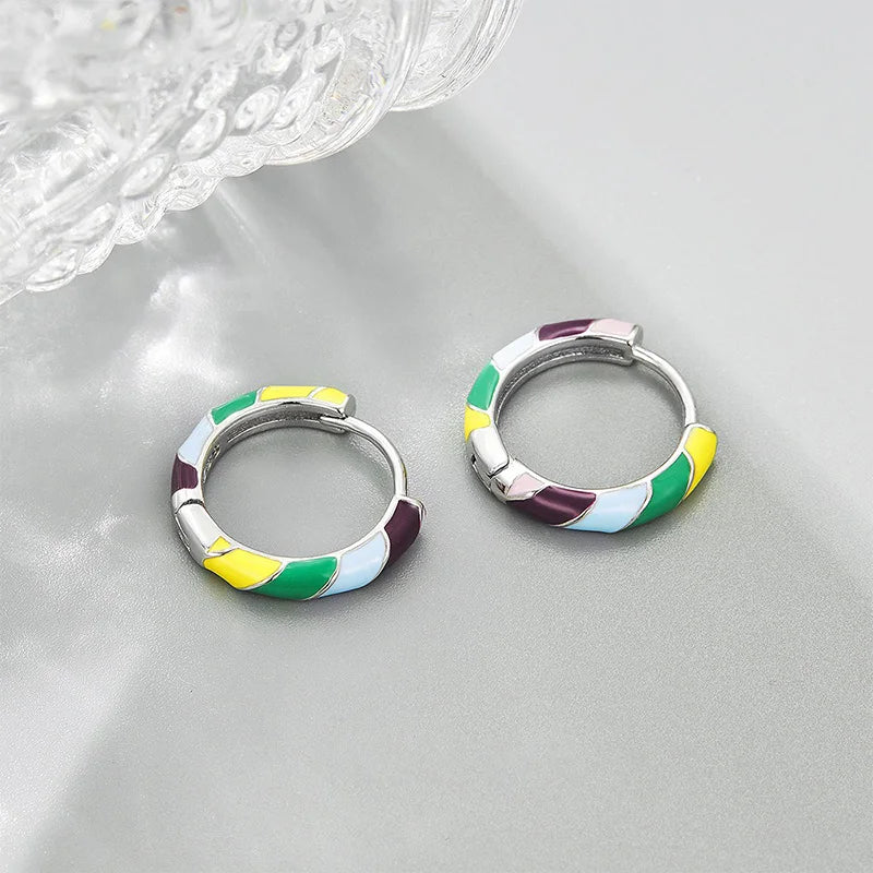 TrustDavis 925 Sterling Silver Women's Fashion Sweet Rainbow Circle Hoop Earrings for Women Girls Jewelry Gift DS4409