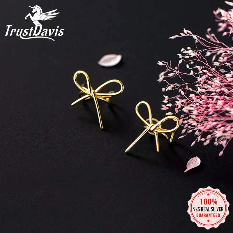 TrustDavis Fashion 925 Sterling Silver Bowknot Ear Cuff Clip on Earrings For Women Girl Without Piercing Earings Jewelry DB1186