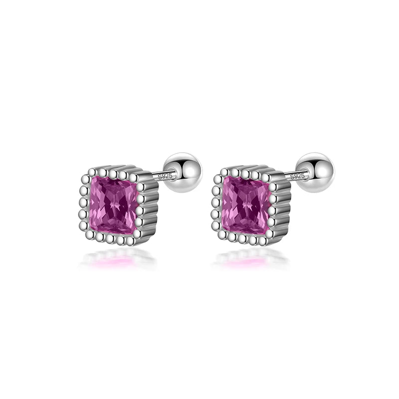 TrustDavis 100% 925 Sterling Silver Square Zircon CZ Screw Stud Earrings for Daughter Girls Fine Jewelry Gift DF2043