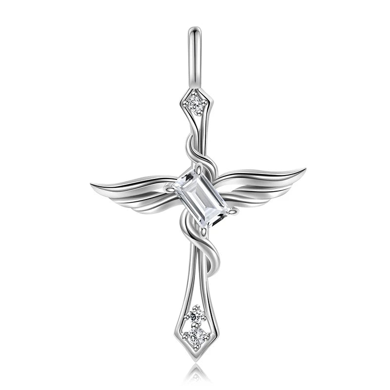 TrustDavis Real 925 Sterling Silver Women's Birthday Necklace Angel Wing Cross Necklace for Women Birthday Gift Jewelry DS4213