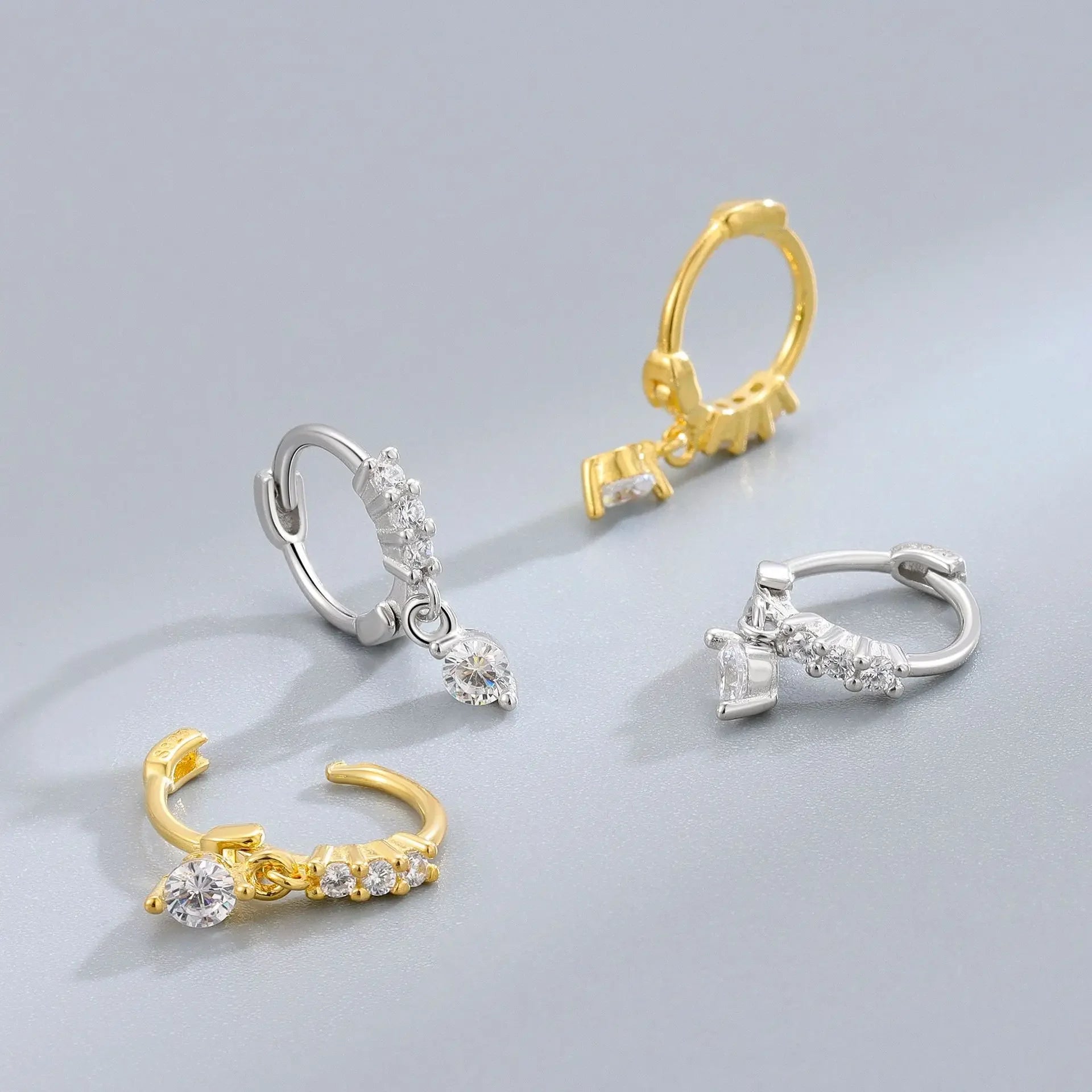 TrustDavis Fashion Geometric Hoop Earrings S925 Sterling Silver Drop Earrings Zircon Personality for Women Party Jewelry L458