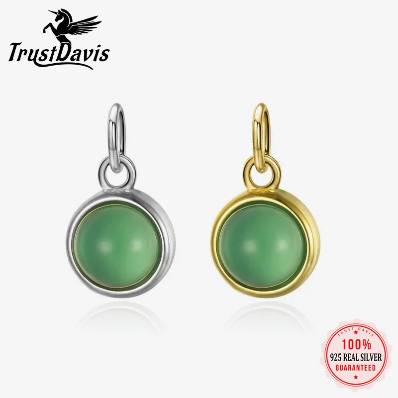 Round Green Chalcedony Charm Pendant Handmade DIY Accessories HY321