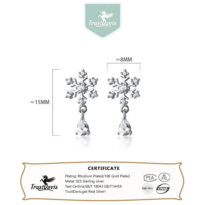 TrustDavis Real 925 Sterling Silver Fashion Fine Christmas Snow Stud Earrings for Women Jewelry DS4400