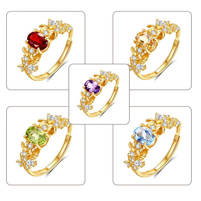 TrustDavis 925 Sterling Silver Women's Fashion Sweet Bauhinia Natural Crystal Stone Ring for Women Girls Jewelry Gift DS4421