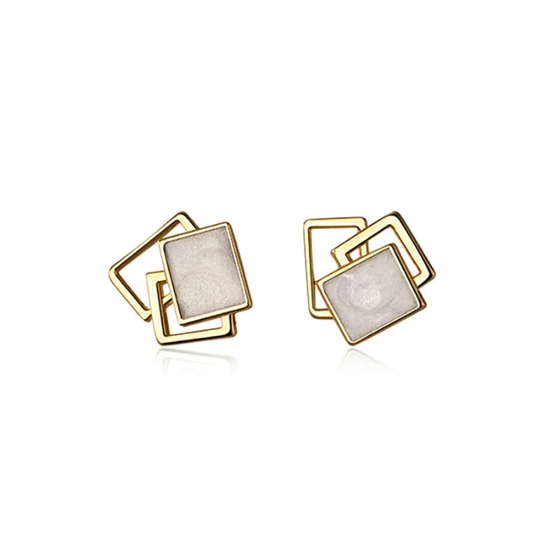 TrustDavis Genuine 925 Sterling Silver Fashion Sweet Geometric Hollow Square Glaze Stud Earring For Women Jewelry Gift DB1222
