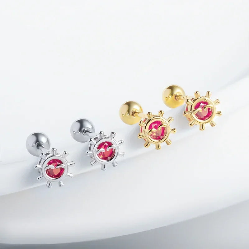 TrustDavis Real 925 Sterling Silver Minimalist Sunshine CZ Stud Earrings For Women Young Daughter Birthday Gift Jewelry DS4586