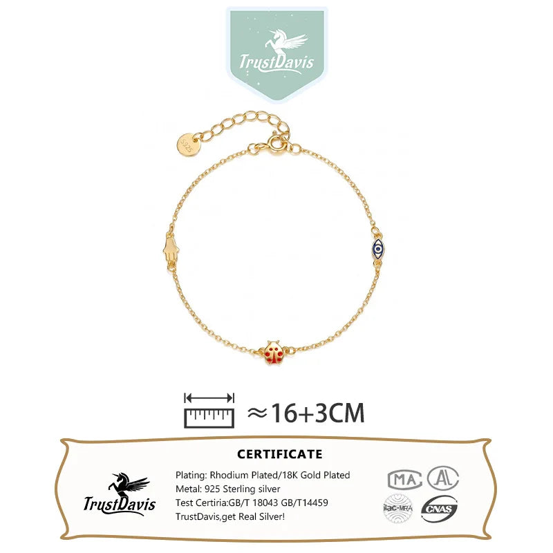 Real 925 Sterling Silver Evil Eye Lucky Bracelet DS4947
