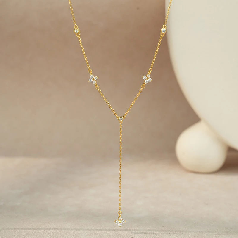 Flower Tassel Zircon Necklace for Women Daily Wear Jewelry Gift DS4987