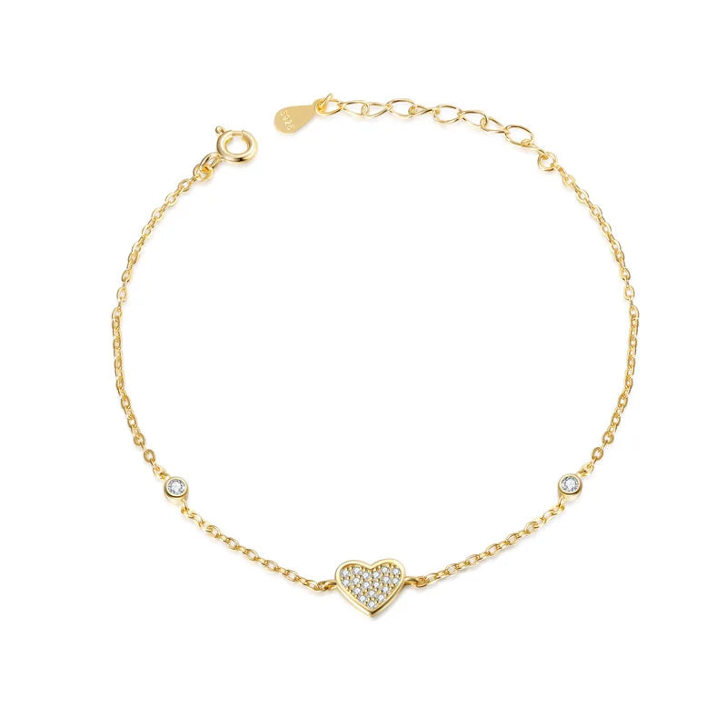 Trustdavis Real 925 Sterling Silver Sweet Simplicity Heart Zircon Bracelet Women Girls Birthday Party Gift Jewelry DS4140