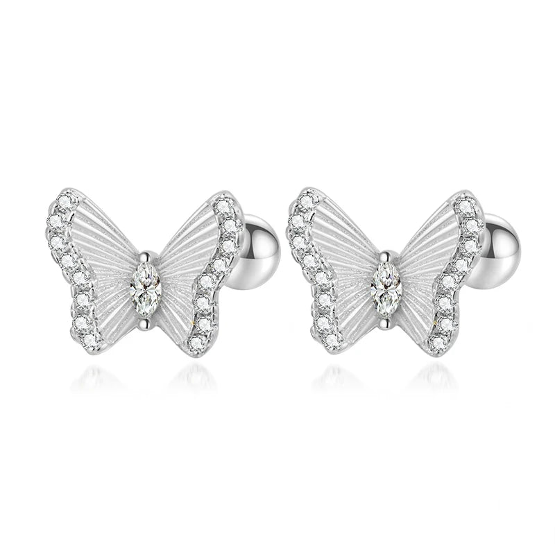 TrustDavis 2024 Real 925 Sterling Silver Sweet Butterfly Zircon Screw Stud Earrings For Daughter Girls Fine Jewelry Gift DS4595