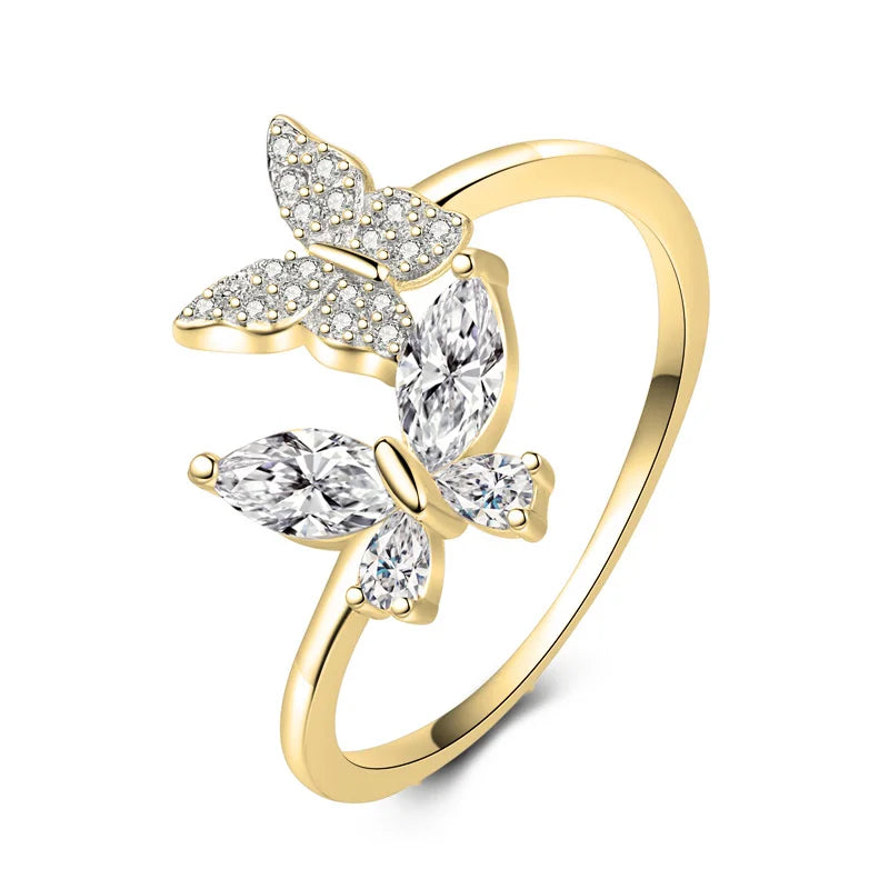 Trustdavis Real 925 Sterling Silver Sweet Butterfly Zircon Ring Women Girls Birthday Party Gift Jewelry DS4142