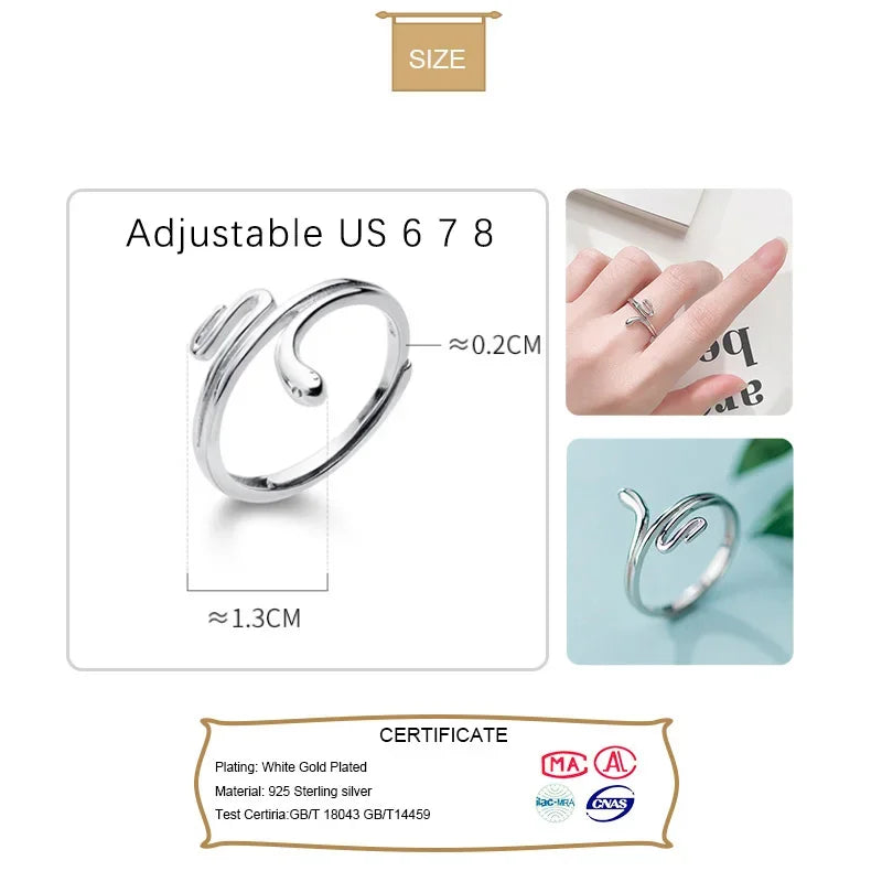 TrustDavis New 925 Sterling Silver Fashion Opening Rings Size Snake Cocktail Ring For Women Wedding Party Jewelry DA162