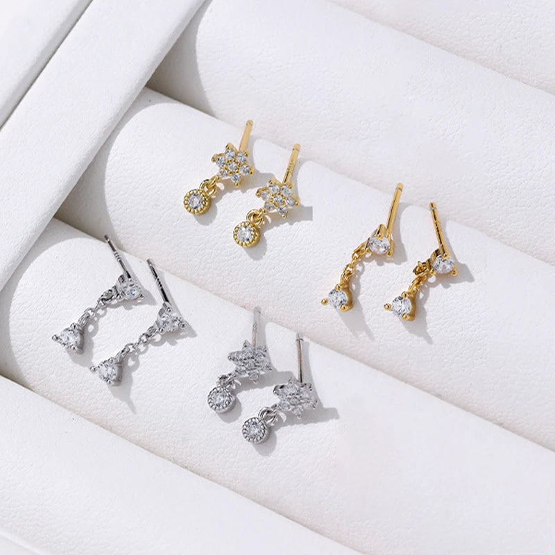 TrustDavis Real 925 Sterling Silver Fashion Flower Zircon Stud Earrings For Daughter Teen Girls Birthday Gift Jewelry DS4601