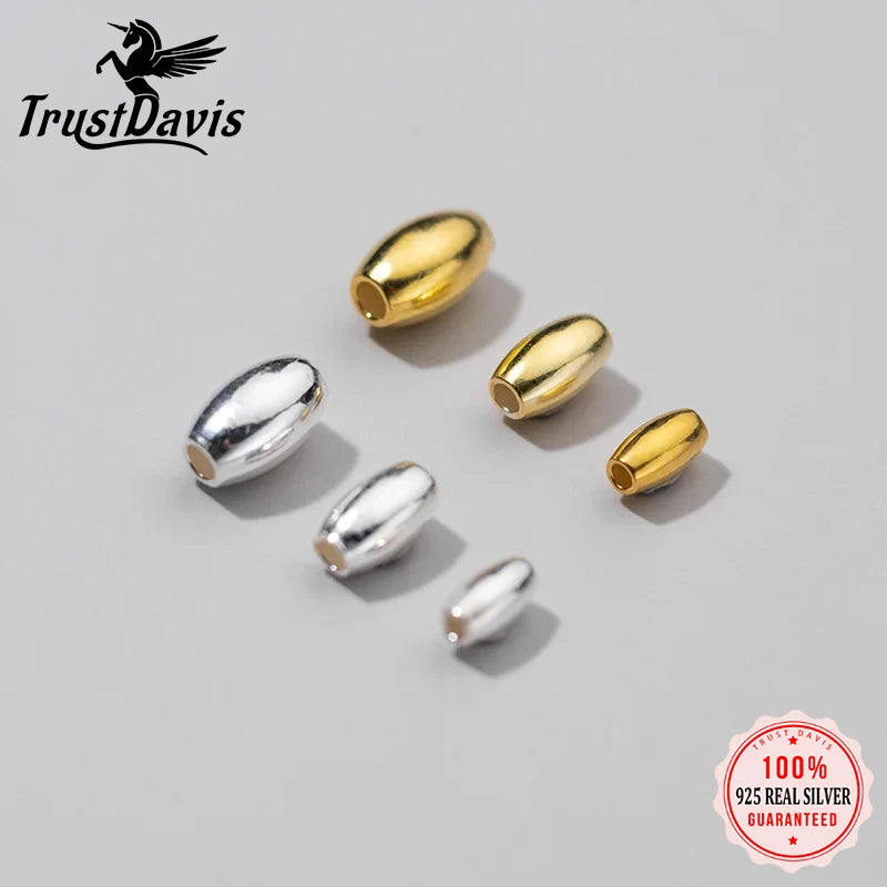 TrustDavis Real 925 Sterling Silver Glossy Olive Beads Separator Beads DIY Fit Bracelet Necklace Accessories Fine Jewelry HY985