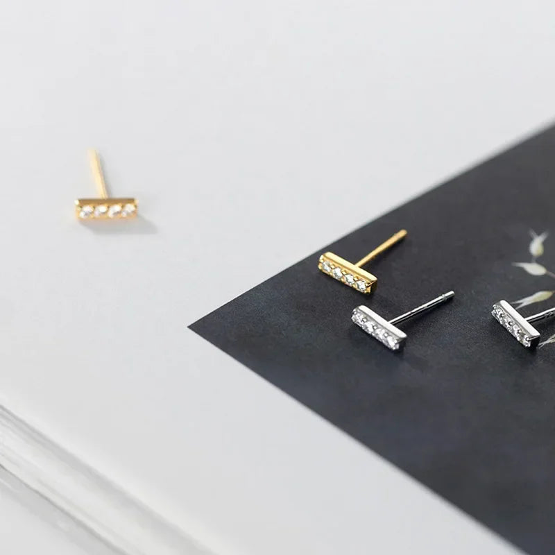 TrustDavis Real 925 Sterling Silver Minimalist Sweet Mini Stick CZ Stud Earrings For Women Wedding Fine S925 Jewelry Gift DS2209