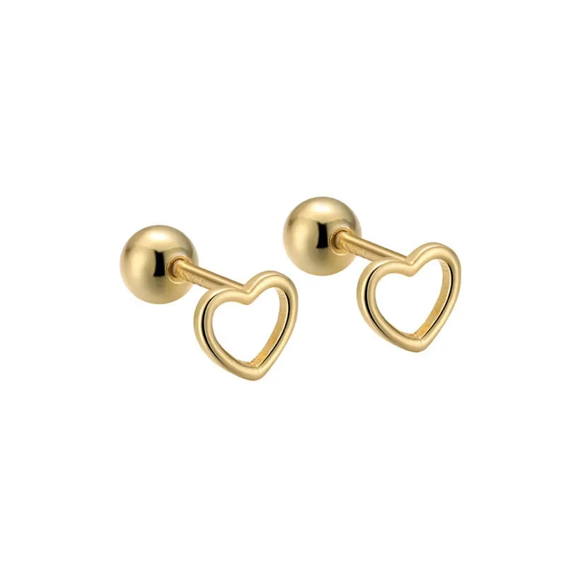 TrustDavis Real 925 Sterling Silver Romantic Heart Bead Screw Stud Earrings For Women Wedding Minimalist Fine Jewelry DS1155