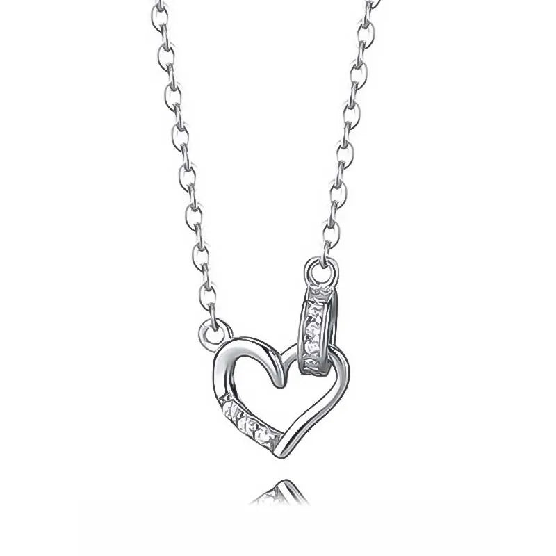 TrustDavis Real 925 Sterling Silver Necklace Romantic Heart CZ Pendant for Women Daughter Birthday Gift Fine Jewelry DA4170