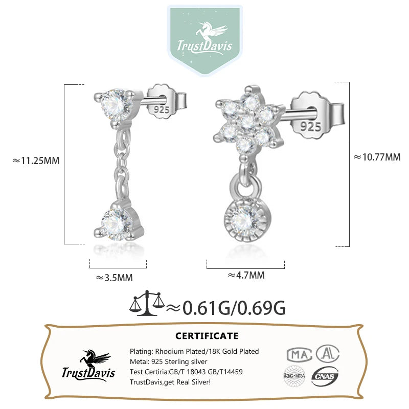 TrustDavis Real 925 Sterling Silver Fashion Flower Zircon Stud Earrings For Daughter Teen Girls Birthday Gift Jewelry DS4601
