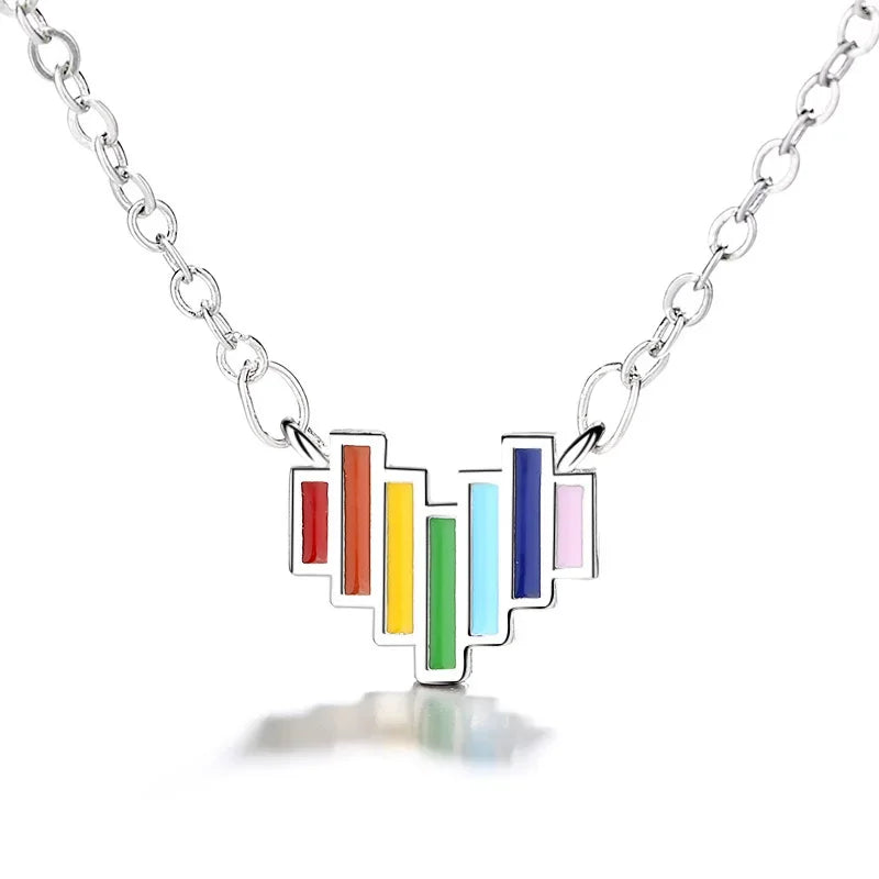 TrustDavis Real 925 Sterling Fashion Sweet Romantic Colour Heart Love Clavicle Necklace For Women Wedding Party Jewelry DA1576