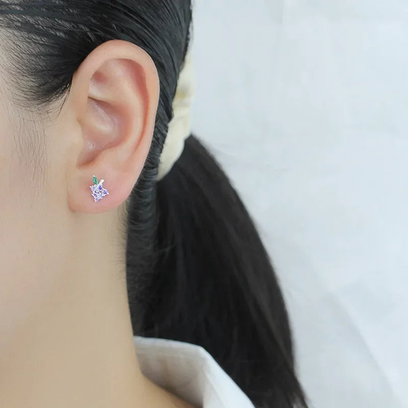 Trustdavis Real 925 Sterling Silver Sweet Fruit Peach Grapes Radish Cherry Screw Stud Earrings For Women Wedding Jewelry DB1327